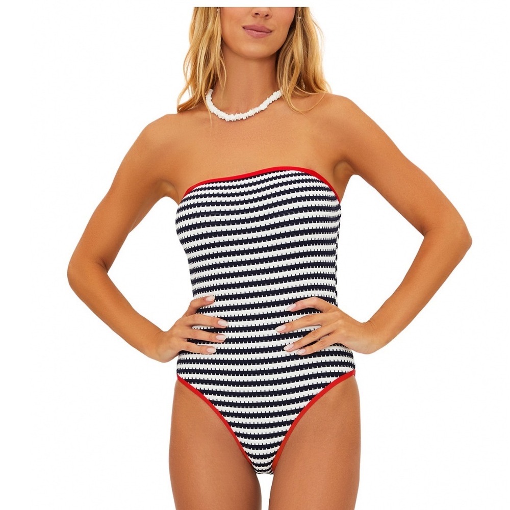 Beach Riot Amber One Piece Swimsuit Indigo Midnight Striped Red Trim XL NEW